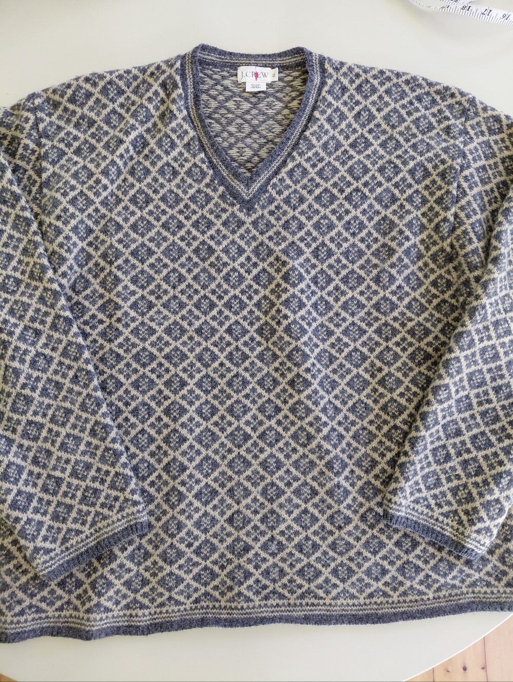 J Crew 100% Wool Vintage Sweater Jumper Neutral Tan Gray Cream Size XL